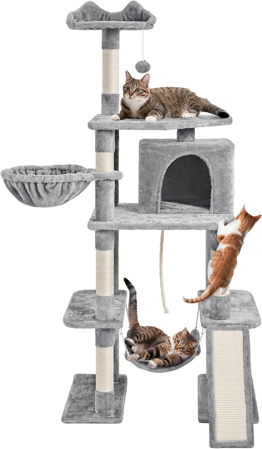 Yaheetech 70 Inches Stable Cat Tree with Padded Platform, Replaceable Dangling Balls, Hammock, Basket and Condo, Cat Tower Furniture for Kittens, Cats and Pets