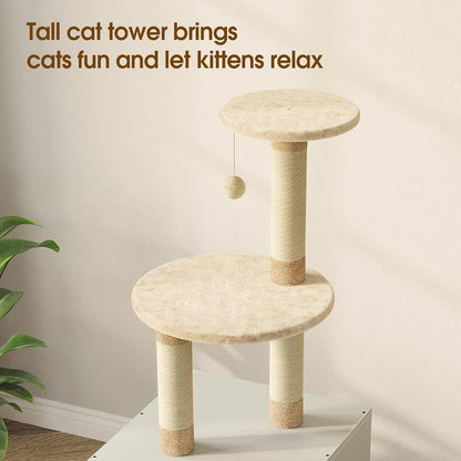 Cat Litter Box Enclosure with Litter Box Enclosure, Furniture with Tree Tower and Condo, Indoor House with Sisal Scratching Post and Soft Plush Perch, White
