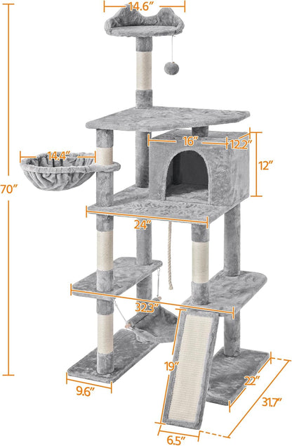 Yaheetech 70 Inches Stable Cat Tree with Padded Platform, Replaceable Dangling Balls, Hammock, Basket and Condo, Cat Tower Furniture for Kittens, Cats and Pets